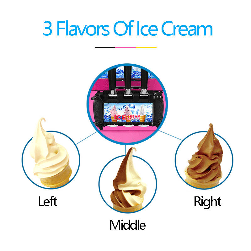 Soft Serve Ice Cream Machine 3 Flavor - Ice Cream Making Machine 20-28L/h 3