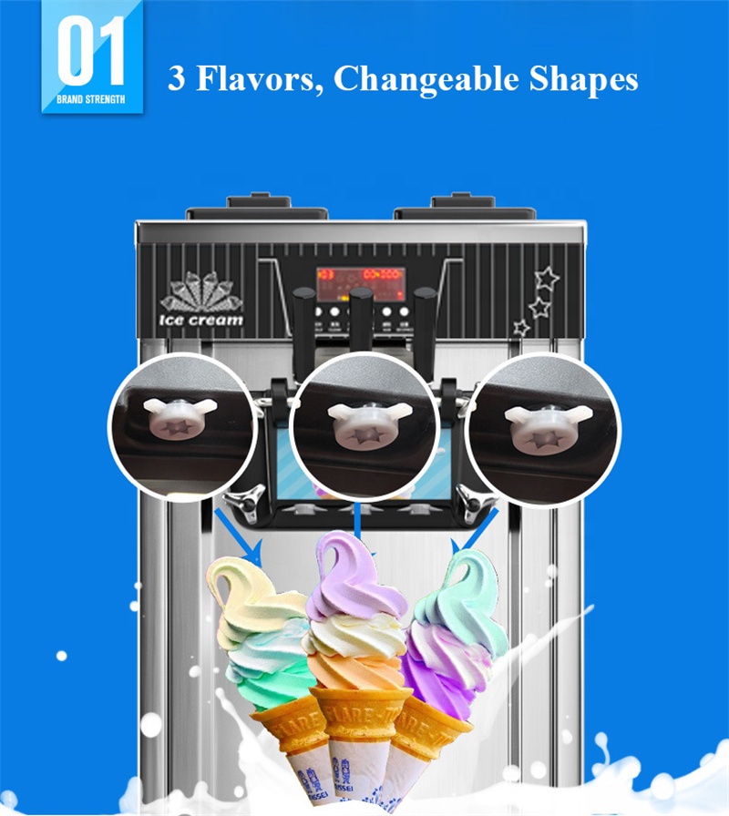 Commercial Ice Cream Machine Countertop - 3 Flavors Commercial Soft Ice Cream